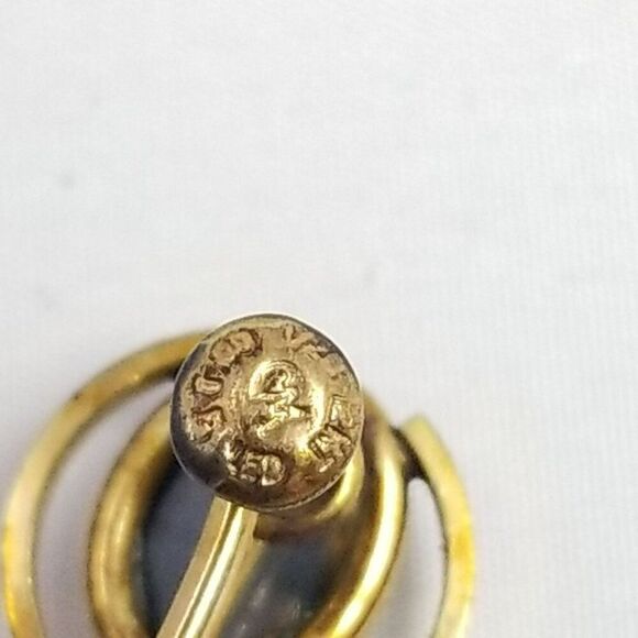 Vintage Yellow Gold Filled Oval Dark Gray Rhinestone Clip On Screw Back Earrings - Picture 6 of 11